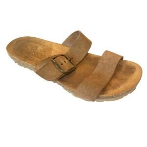 Yokono Double Strap Leather Slide Sandals Brown Women's 7.5